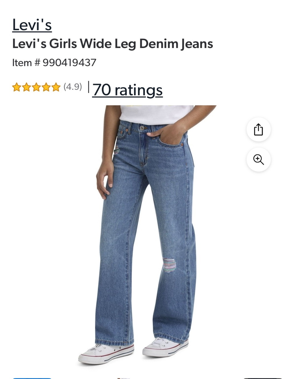 Levi's 505 Jeans Girls Size 16 Wide Leg Comfort Stretch Relax Colored Thread NWT